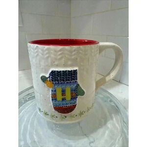 Anthropologie Bundled Up Winter Mitten Coffee Cocoa Tea Mug Monogram Letter H